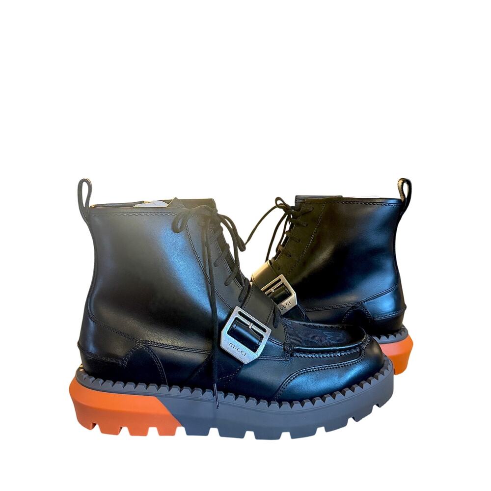 Gucci NWB Balck and Orange Lace Up Boot Buckle - Picture 2 of 9